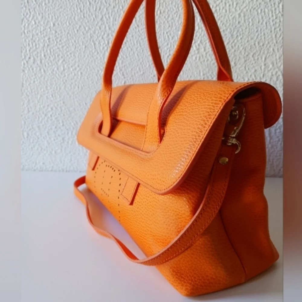 Orange Leather Satchel Handbag - Unbranded - Picture 7 of 13
